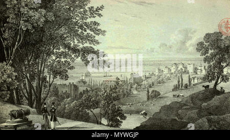 . Englisch: Blick von Woolwich aus Repository Wälder, in der Nähe von John Nash Rotunde. Litograph von Thomas Mann Baynes, 1823. Sammlung der London Metropolitan Archives. . 9 März 2017, 08:45:23. Thomas Mann Baynes (1794 - 1876) 25 Ansicht von Woolwich von Rotunde, T M Baynes, 1823 LMA Stockfoto