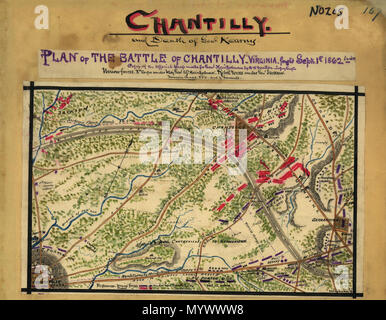 . Karte der Schlacht von Chantilly (auch als die Schlacht von Ox Hill bekannt) am 1. September 1862, die Veranstaltungen von 5 bis 10 Uhr. . Zwischen ca. 1862 und ca. 1865. Robert Knox Sneden (1832 - 1918) Beschreibung amerikanische Schublade und Kartograph Geburtsdatum / Tod 1832 1918 Ort der Geburt / Todes Annapolis Royal Badewanne Standort New York City Authority control: Q 7346431 VIAF:? 60311076 ULAN:?? n 500343090 LCCN: 00035674 NLI:? 000123931 WorldCat 14 BattleOfChantillyMap Stockfoto