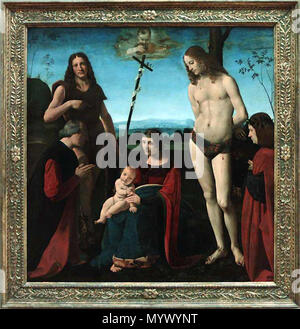 371 Antonio Giovanni Boltraffio - Madonna mit Kind und Heiligen Giovanni Battista, St. Sebastian und zwei Spender Stockfoto