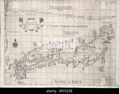 . Englisch: Asien carta diciasete piu modernaSingle Blatt. Engr. Maßstab: [ca. 1:3 000 000 (Lat)]. Kartografische Hinweis: Graduierte chart von Honshu, Kyushu und Shikoko. Mercator-projektion [Prime eridian durch Pico, Azoren]. Inhalt Hinweis: Der nördliche Teil der Tabelle wird durch die mutmassliche Vorgebirge von Jesus belegt", noch unbekannte an die Christen in Europa". Inschrift: AF Lucini fecit. Inschrift: "9" in der oberen linken Ecke eingraviert. Von Sir Robert Dudley's Dell'Arcano del Mare, Vol. I. in Florenz, 1646. G 273: 2/2 Honshu und Shikoko von Dudley. 1646. Antonio Francesco Lucini [Stecher]; [Sir Robert Stockfoto