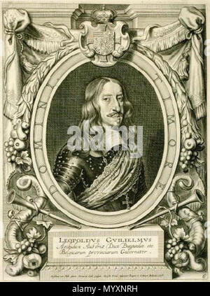 . Englisch: Antike Drucken eines Portrait von Leopold Wilhelm, Erzherzog von Österreich (1614-1662). 1697 17 Erzherzog Leopold Wilhelm von Österreich S. de Jode 1697 Stockfoto