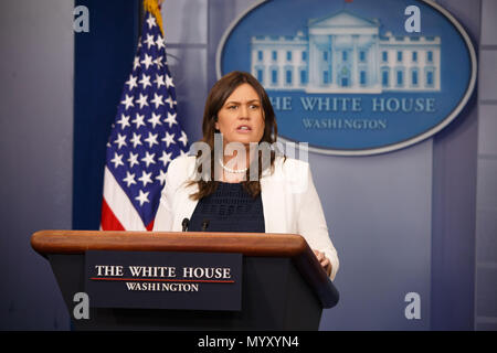 Washington, United States. 07 Juni, 2018. Pressesprecher des Weißen Hauses, Sarah Sanders Adressen Reporter im Weißen Haus. Quelle: Michael Candelori/Pacific Press/Alamy leben Nachrichten Stockfoto