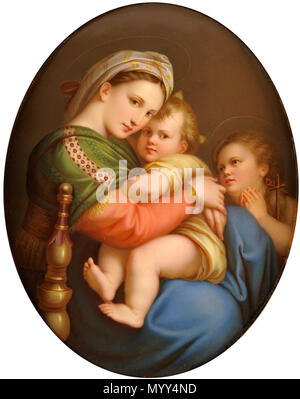 . English: Porzellan-Bildplatte / Raffael: Madonna della Sedia. KPM, mit Zeptermarke. 28 x 22 cm. . Ende des 19. Jahrhunderts. Anonym, nachdem Raphael 59 KPM Bildplatte Madonna della Sedia Stockfoto