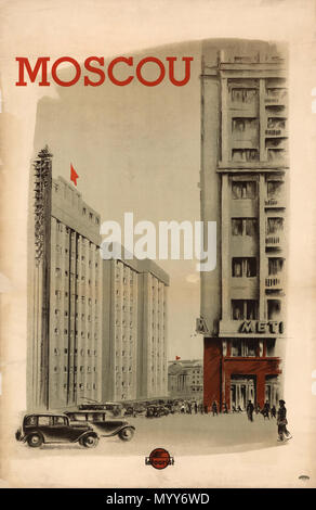 . Русский: Туристический плакат о Москве. Внешторгиздат по заказу Интуриста, 1936. Хромолитография, 93 x 62 См. . 1936. ??????????? ???????? (?? ?????? ? ???????? ?????? ?????????????????? ????????? ?????????? ??? ???????) 71 Moscou (Poster) Stockfoto