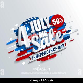 Big Verkauf Banner für Independence Day. Angebot von 50 Prozent Rabatt. Für ihr Design, Karte, Flyer, Poster für den 4. Juli in den USA Vorlage. Vector Illustration. Stock Vektor