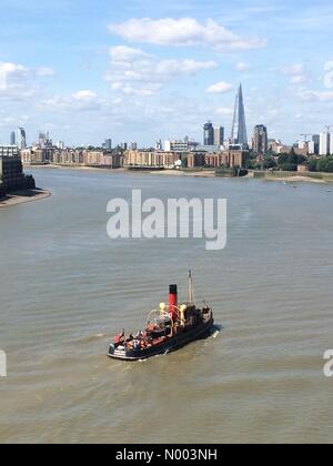 London, UK. 18. Juli 2015. Letzte Kohlekraftwerk Twin Motor Dampf Schlepper Portwey tuten auf Themse, London, UK. Bildnachweis: Glenn Sontag/StockimoNews/Alamy Live-Nachrichten Stockfoto