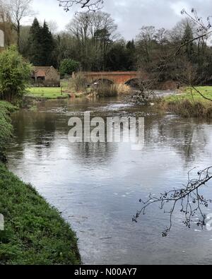 Große George St, Godalming, UK. 4. Februar 2017. UK-Wetter: Sonnig in Godalming. Borough Rd, Godalming. 4. Februar 2017. Trockene Bedingungen über den Home Counties nach Starkregen und orkanartigen Winden von Sturm Doris. Fluss Wey Godalming. Bildnachweis: Jamesjagger/StockimoNews/Alamy Live-Nachrichten Stockfoto