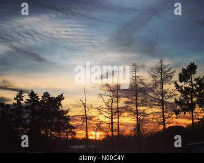 Tuesley Ln, Godalming, UK. 26. März 2017. Großbritannien Wetter: Sonnenuntergang über Godalming.  Hohem Druck antizyklonalen Bedingungen über den Home Counties heute. Sonnenuntergang in Godalming in Surrey. Bildnachweis: Jamesjagger/StockimoNews/Alamy Live-Nachrichten Stockfoto