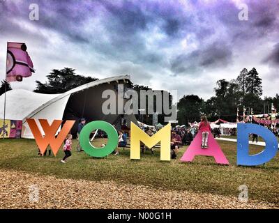 Malmesbury, Großbritannien. 28. Juli 2017. Kinder haben Spaß beim Spielen auf einem bunten Schild auf dem Womad Festival in Charlton Park, Wiltshire, UK Credit: Patricia Phillips/StockimoNews/Alamy Live News Stockfoto