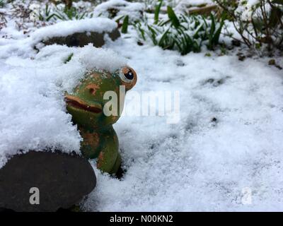 UK Wetter, Leeds, Yorkshire 27. Februar 2018. Leichter Schneefall über Nacht in Morley in der Nähe von Leeds, West Yorkshire. Stockfoto