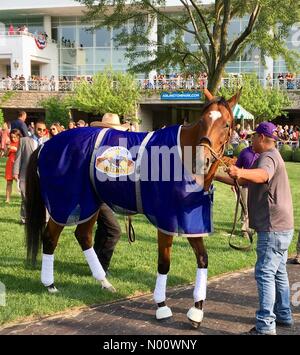 Arlington Million Tag, 11. August 2018, Arlington Heights, Illinois, USA, top Rasen Pferde laufen in Der multimillion Dollar Note 1 rasen Rennen, DianaJ/StockimoNews/Alamy Stockfoto