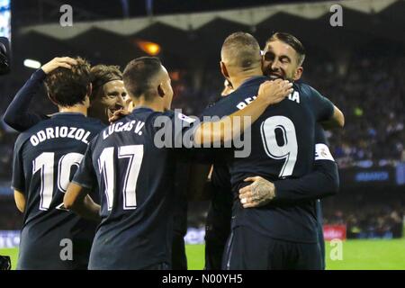 Vigo, Spanien. 11 Nov, 2018. Gol Feier, La Liga Match zwischen Real Club Celta de Vigo und Real Madrid in Balaidos Stadium; Vigo; 1-0. Credit: Brais Seara/Alamy Live News Credit: Brais Seara/StockimoNews/Alamy leben Nachrichten Stockfoto