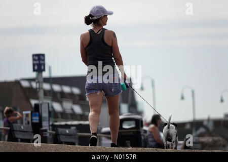 UK Wetter: Sonnige Intervalle in Lee-on-Solent. Marine-Parade, Lee-on-Solent. Juli 2021. Warmes Wetter entlang der Südküste heute. Ein Hundespaziergänger, der die sonnigen Intervalle im Lee-on-Solent, Hants, genießt. Kredit: Jamesjagger/StockimoNews/Alamy Live Nachrichten Stockfoto