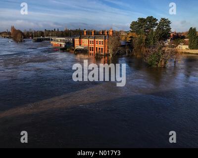 UK Weather- River Wye Hereford - Hereford Herefordshire UK - Freitag, 13. Januar 2023 - Überschwemmung in Hereford, während der River Wye seinen über 5,3m m hohen Flussufer stürmt. Stockfoto