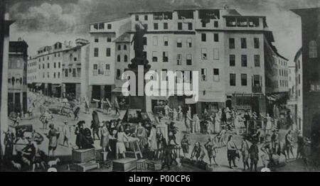 . Englisch: Cordusio und über Fustagnari, Mailand 1650. 19. April 2018. Unbekannt 50 Il Cordusio e über Fustagnari, Milano 1650 ca Stockfoto