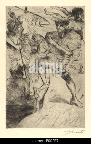 . Teil der klassischen Legenden (Allgemein / Legenden), ein Portfolio von zwölf drypoints, (Variante von Platte 1), Platte: 13 11/16 x 8 15/16' (34,7 x 22,7 cm); Blatt: 26 5/16 x 19 1/2" (66,9 x 49,5 cm). Papier: Beige, glatt, webten Japan. Herausgeber: Marées-Gesellschaft, R.Piper & Co., München. Drucker: Alfred Ruckenbrod, Berlin. Auflage: 150 (einschließlich Deluxe Edition von 50 auf Japan Papier mit zusätzlichen Platte und eine reguläre Ausgabe von 100 auf Bütten handgemacht''). English: Der Raub der Helena Englisch: Die Entführung von Helen. 1919 65 Lovis Corinth Entführung von Helen 1919 Stockfoto