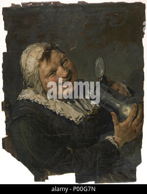 . Nederlands: Malle Babbe. Een oude lachende brengt een Vrouw kan naar de Mond. Geschilderd in de trant van Frans Hals. . Q 18607956. Zwischen 1930 und 1940 68 Malle Babbe, Han van Meegeren Stockfoto