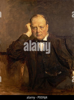 . Dieses Portrait wurde kurz nach dem Ersten Weltkrieg, in der Churchill erfolgreich als Erster Lord der Admiralität, Minister für Munition und Sekretär für den Krieg mit Verantwortung für die Demobilisierung serviert abgeschlossen. Die kräftigsten und hoch beendete unter einer Reihe von zeitgenössischen Staatsmänner, das Bild war in der Vorbereitung für tatesmen seines großen Kommission der Große Krieg' gemalt. Churchill war ein Mitglied des Parlaments für Dundee von 1908-22. Er fuhr fort, als Premierminister während des Zweiten Weltkrieges von 1940-45 dienen. . Englisch: Sir Winston Churchill, 1874 - 1965. Staaten Stockfoto