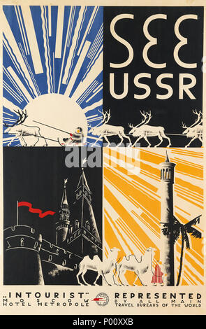 . Русский: Туристический плакат об СССР. Внешторгиздат по заказу Интуриста, 1931. Хромолитография. 1931. ??????????? ???????? (?? ?????? ? ???????? ?????? ?????????????????? ????????? ?????????? ??? ???????) 92 Siehe UDSSR (Poster) Stockfoto