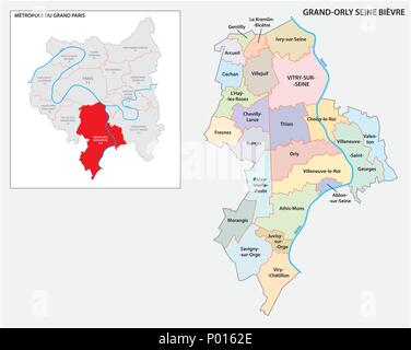 Administrative und politische Vektor Karte von Grand Orly Seine Bievre, Großraum Paris, Frankreich Stock Vektor