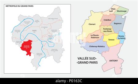 Administrative und politische Vektorkarte von Vallee Sud Grand Paris, Paris, Frankreich Stock Vektor
