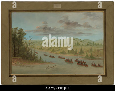 George Catlin, La Salle's Party Eingabe der Mississippi in Kanus. Februar 6, 1682, American, 1796-1872, 1847/1848, Öl auf Leinwand, Paul Mellon Collection 13 La Salle's Party Eingabe der Mississippi in Kanus C 16500 Stockfoto