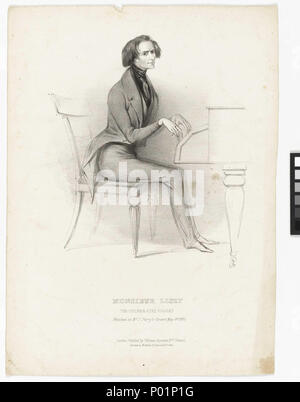 . Englisch: "Monsieur Liszt. Die gefeierte Pianist' Der vollständige Titel dieses liest Karikatur: MONSIEUR LISZT die gefeierte Pianistin schematisch in Herr J Parry's Konzert am 8. Mai 1840 Franz Liszt (1811-86) war ein ungarischer Pianist und Komponist Konzerte in ganz Europa geben. Zwischen 1840 und 1840 Liszt machte zwei Touren von Großbritannien. Diese wurden von der Musiker und Dirigent Lewis Henry Lavenu arrangiert, und Liszt war durch Lavenu's Halbbruder Frank Mori, zwei namenlose weibliche Sänger und Musiker, Sänger, Entertainer und tagebuchschreibers, John Orlando Parry begleitet. "Monsieur Liszt. Die gefeierte Pianist' Stockfoto