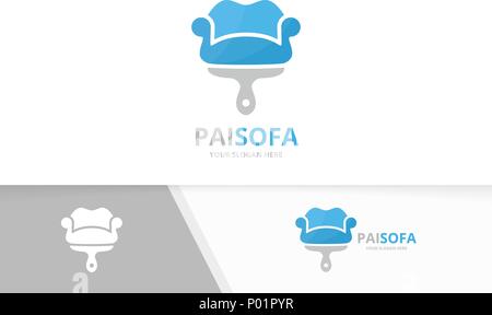 Vektor Sofa und Bürste logo Kombination. Couch und Pinsel, Symbol oder Icon. Einzigartige Shop und Sessel Logo Design Template. Stock Vektor