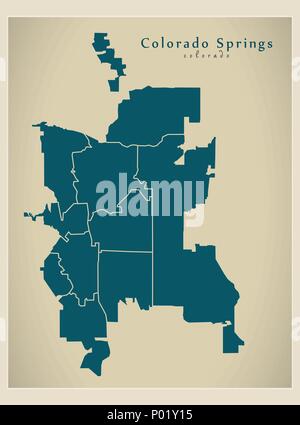 Moderne Stadtplan - Colorado Springs CO Stadt der USA mit Nachbarschaften Stock Vektor
