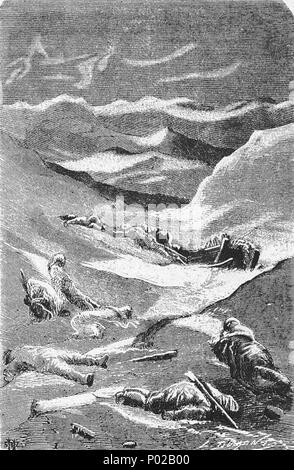 . Englisch: Eine Illustration von Jules Vernes Roman "Reisen und Abenteuer des Kapitän Hatteras', Teil I: "Die Englisch an der Noth Pole" Gezeichnet von Édouard Riou und/oder Henri de Montaut. Polski: Ilustracja powieści Juliusza Verne 'a' i Podróże Hatterasa przygody kapitana", części I: "anglicy na Północnym Biegunie" autorstwa Édouarda Riou i/lub Henri de Montauta. Français: Jules Verne: "Voyages et Aventures du Capitaine Hatteras - Les Anglais au Pôle Nord', Édouard Riou et Henri de Montaut. Diese Datei wurde hochgeladen mit Commonist. . 26. November 1866. Édouard Riou (1833-1900) Alternati Stockfoto