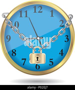 Uhr von einer Kette gesperrt. auf weißem Hintergrund. Stock Vektor