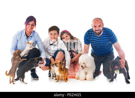 Schöne Familie, die mit ihren littles Hunde Stockfoto