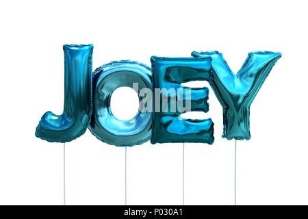 Name Joey aus blauem Aufblasbare Ballone auf weißem Hintergrund Stockfoto