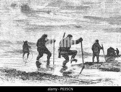 . Englisch: Eine Illustration von Jules Vernes Roman "Reisen und Abenteuer des Kapitän Hatteras', Teil II: "Der Bereich der Ice' gezeichnet von Édouard Riou und/oder Henri de Montaut. Polski: Ilustracja powieści Juliusza Verne 'a' i Podróże przygody kapitana części Hatterasa", II: "Pustynia lodowa" autorstwa Édouarda Riou i/lub Henri de Montauta. Français: Jules Verne: "Voyages et Aventures du Capitaine Hatteras - Le Désert de glace", Édouard Riou et Henri de Montaut. Diese Datei wurde hochgeladen mit Commonist. . 26. November 1866. Édouard Riou (1833-1900) Alternative Namen Edouard Riou Beschreibungen Stockfoto