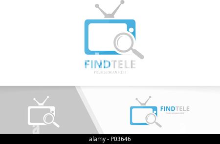 Vektor tv und Lupe logo Kombination. Fernsehen und Vergrößerungsglas-Symbol oder das Symbol. Einzigartige Medien- und Suche Logo Design Template. Stock Vektor