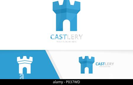 Vektor schloss logo Kombination. Turm und sichere Symbol oder Icon. Einzigartige Festung Logo Design Template. Stock Vektor