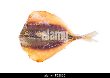 Kleine getrocknete Fische scad auf weißem Hintergrund aufgeteilt Stockfoto