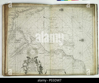 . Englisch: ein Diagramm, in dem die westlichen Teil der East Indies. Mit all den angrenzenden Inseln, von Kap zu Kap ComorinBound Bona Esperanca Blatt. Engr. Maßstab: [Ca. 1:14 000 000 Euro (bar)]. Kartografische Hinweis: Nord bei 270 Grad. Grenzen graduierte für Latitude. Ebene Diagramm. Bar Skalen in Englisch und Französisch, Spanisch Ligen Ligen und Niederländischen Meilen (vom ersten Chart verändert). Weitere Orte: Indischer Ozean. Einen Plan der "englische Pilot, das dritte Buch, beschreibt... die Orientalischen Navigation'. Obwohl es die gleichen Titel und Deckung hat als Diagramm in des Verkäufers 1675 Atlas Maritimus, ist dies Stockfoto
