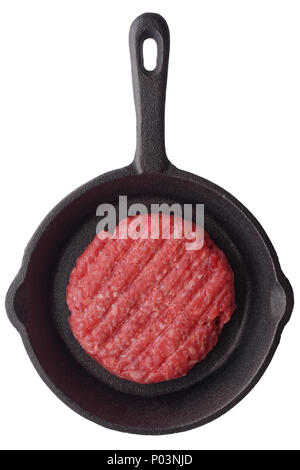 Lebensmittel: frisch gekocht, hausgemachten Burger auf der Pfanne, auf weißem Hintergrund Stockfoto