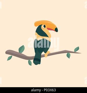 Nashornvogel Vogel. Vektor cartoon tropischen Vogel im flachen Stil. Stock Vektor