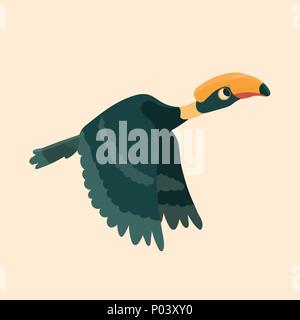 Nashornvogel Vogel. Vektor cartoon tropischen Vogel im flachen Stil. Stock Vektor