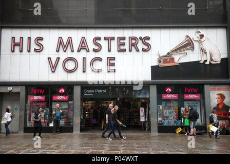 Ein Zweig der HMV in der Oxford Street in Central London. Stockfoto