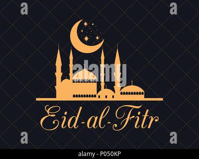 Eid al Fitr. Islamischen Feiertag. Grußkarte mit einer Moschee und den Mond. Eid Mubarak. Vector Illustration Stock Vektor