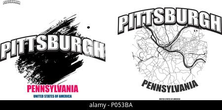 Pittsburgh, Pennsylvania, Logo Design. Zwei in einem Vektor Kunst Großes Logo mit Vintage Briefe mit schönen farbigen Hintergrund und eine - Farbe - Ausführung mit m Stock Vektor