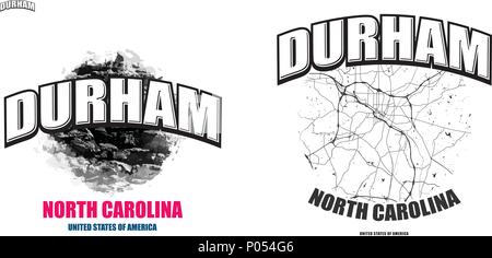 Durham, North Carolina, Logo Design. Zwei in einem Vektor Kunst Großes Logo mit Vintage Briefe mit schönen farbigen Hintergrund und eine - Farbe - Version mit Karte Stock Vektor