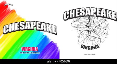 Chesapeake, Virginia, Logo Design. Zwei in einem Vektor Kunst Großes Logo mit Vintage Briefe mit schönen farbigen Hintergrund und eine - Farbe - Version mit Karte f Stock Vektor
