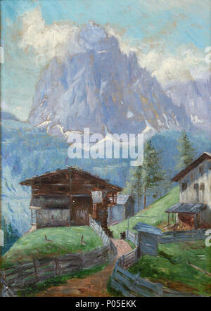 . Scheune Insom mit Langkofel in Gröden. ca. 1890 1 Auf der Alm Desgoffe Jules ca. 35 x 24 cm Stockfoto