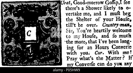 . Englisch: Fleuron aus Buch: ein Dialog zwischen einem kurat und ein Land - Mensch, der über die Englisch-Service oder Gemeinsame - Gebet - Buch von England. 89 ein Dialog zwischen einem kurat und ein Land - Mensch, der über die Englisch-Service oder Gemeinsame - Gebet - Buch von England Fleuron T 123734-1 Stockfoto