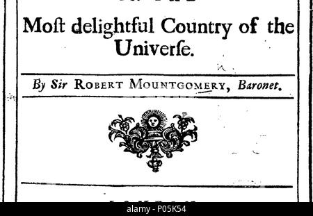 . Englisch: Fleuron aus Buch: Ein Diskurs über das Design "Gründung einer neuen Kolonie im Süden von Carolina, im schönsten Land der Welt. Von Sir Robert Mountgomery, Baronet. 90 ein Diskurs über die Gründung einer neuen Kolonie im Süden von Carolina, im schönsten Land des Universums Fleuron T 102372-2 Stockfoto
