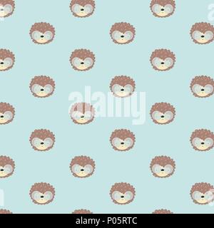 Süße braune hedgehog Muster auf blauem Hintergrund. Stock Vektor